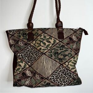 Patchwork Tote Bag with Brown Accents